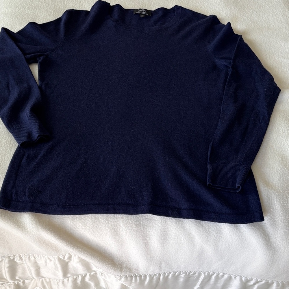 Lord & Taylor Deep Blue Knit Sweater, size XL Extra Fine Merino